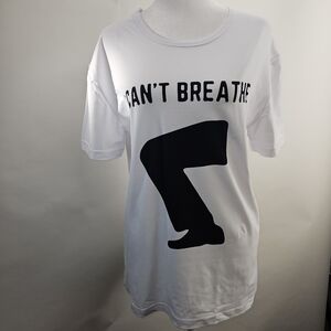 White and black "I can't Breathe " t-shirt. Size large